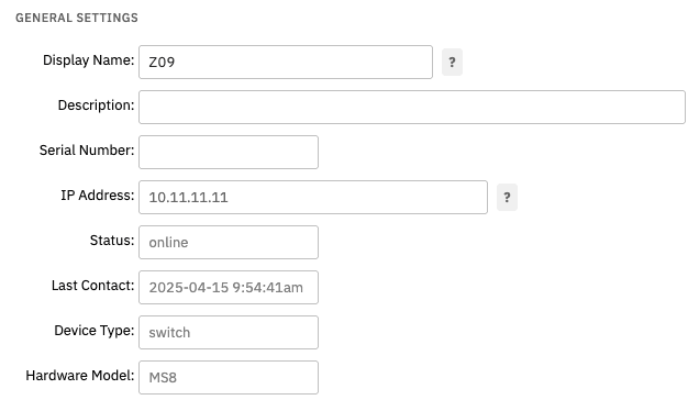 Meraki Device Settings Dashboard